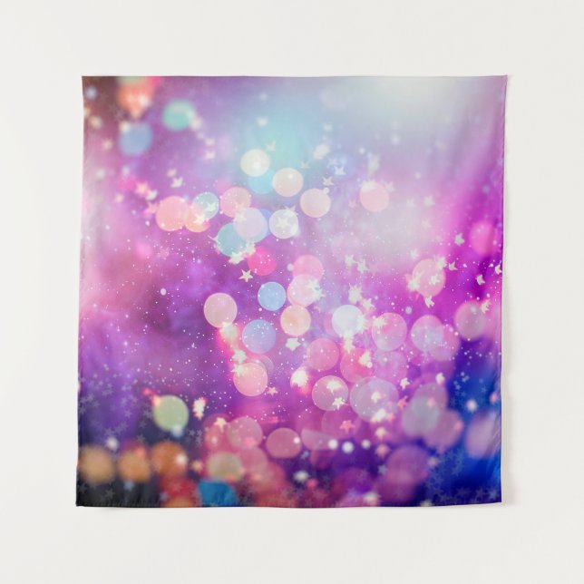 Abstract blurred of blue and silver glittering shi tapestry (Front)