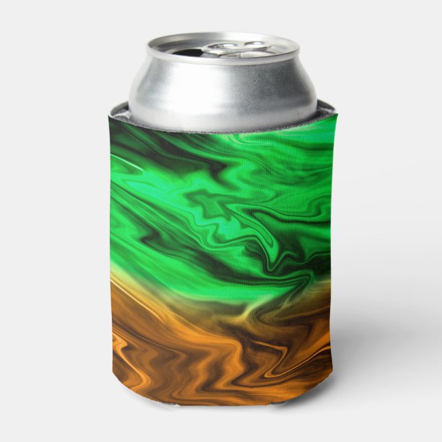 Abstract blurry spotted pattern in orange green can cooler (Can Front)