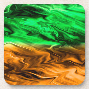 Abstract blurry spotted pattern in orange green coaster