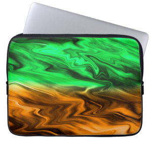 Abstract blurry spotted pattern in orange green laptop sleeve
