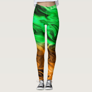 Abstract blurry spotted pattern in orange green leggings