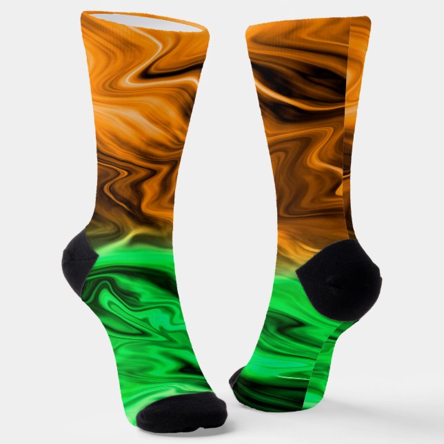 Abstract blurry spotted pattern in orange green  s socks (Angled)