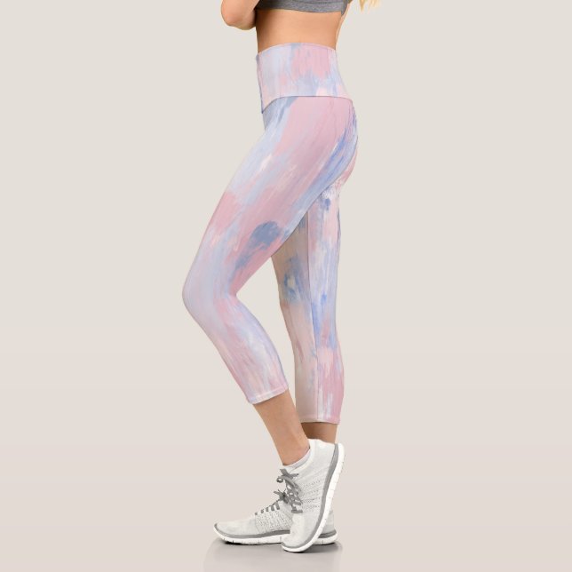 Abstract Blush and Blue Paint Strokes Capri Leggings (Left)