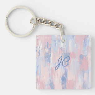 Abstract Blush and Blue Paint Strokes Key Ring