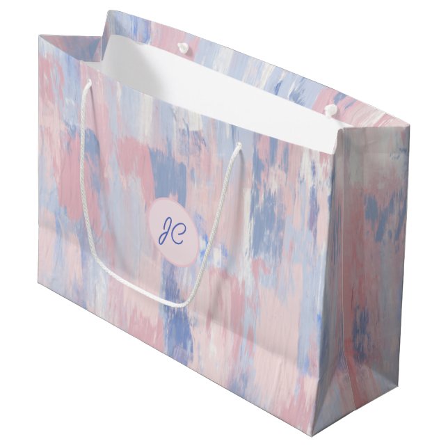 Abstract Blush and Blue Paint Strokes Large Gift Bag (Front Angled)