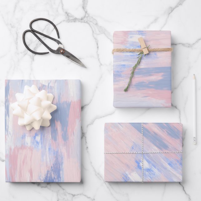 Abstract Blush and Blue Paint Strokes Wrapping Paper Sheet (Front)
