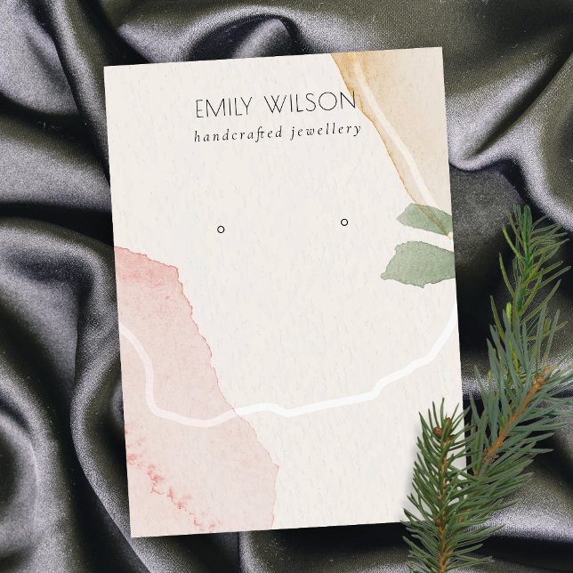 Abstract Blush Earthy Green Stud Earring Display Business Card (Creator Uploaded)