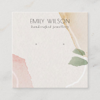 Abstract Blush Earthy Green Stud Earring Display Square Business Card