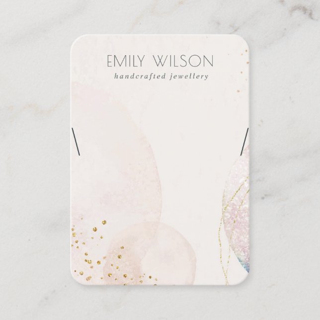 Abstract Blush Gold Watercolor Necklace Display Business Card (Front)