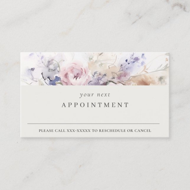 Abstract Blush Lilac Rose Floral Bunch Appointment Business Card (Front)