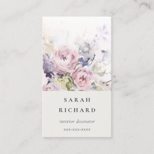 Abstract Blush Lilac Watercolor Rose Floral Bunch Business Card