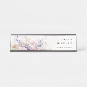Abstract Blush Lilac Watercolor Rose Floral Bunch Desk Name Plate