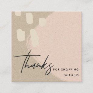 ABSTRACT BLUSH PEACH KRAFT SCANDI THANK YOU LOGO SQUARE BUSINESS CARD
