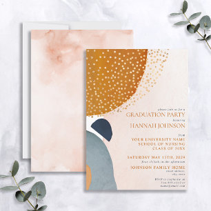 Abstract Blush PInk Blue Terracotta Graduation Invitation