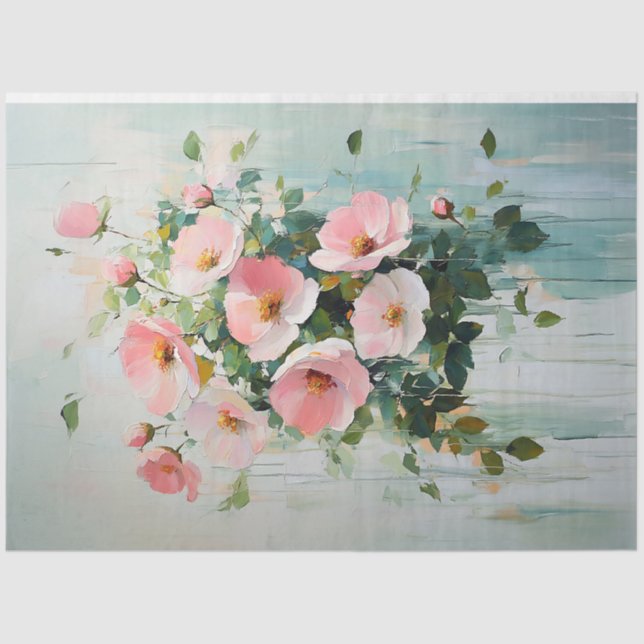 Abstract Blush Pink Floral Bouquet Decoupage Tissue Paper (Front)