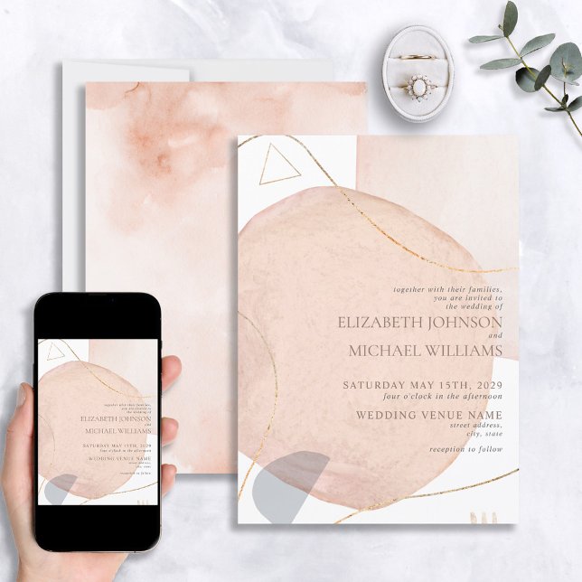 Abstract Blush Pink & Gold Foil Organic Wedding Invitation (Creator Uploaded)