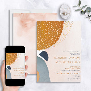 Abstract Blush Pink Navy Blue Terracotta Wedding Invitation