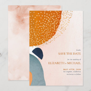 Abstract Blush Pink Navy Blue Terracotta Wedding Save The Date