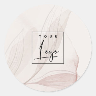 Abstract Blush Watercolor Foliage Business Logo Classic Round Sticker