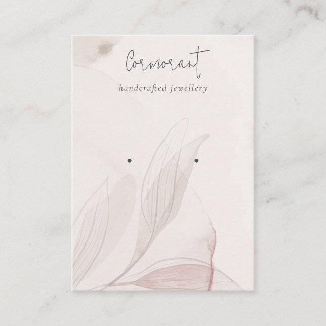 Abstract Blush Watercolor Foliage Earring Holder Business Card (Front)