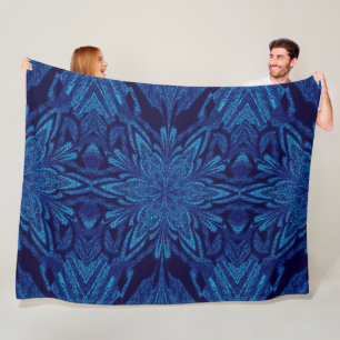 Abstract Bohemian Blue in Black Jasmine Floral Fleece Blanket