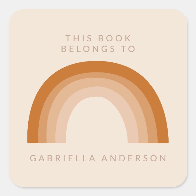 Abstract Boho 70s Rainbow Terracotta Bookplate Square Sticker (Front)