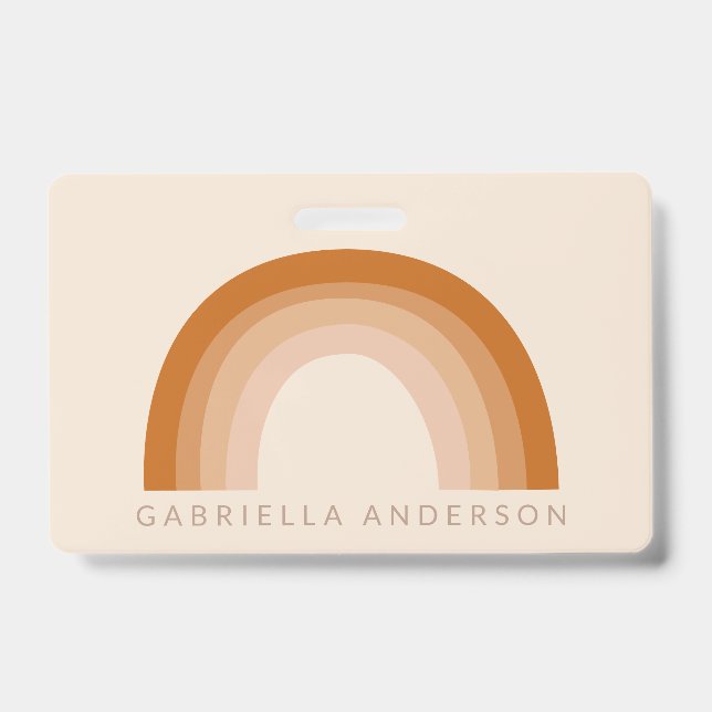 Abstract Boho 70s Rainbow Terracotta Personalised  ID Badge (Front)