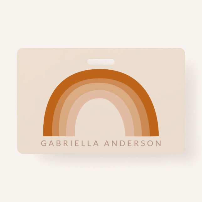 Abstract Boho 70s Rainbow Terracotta Personalised  ID Badge (Front)