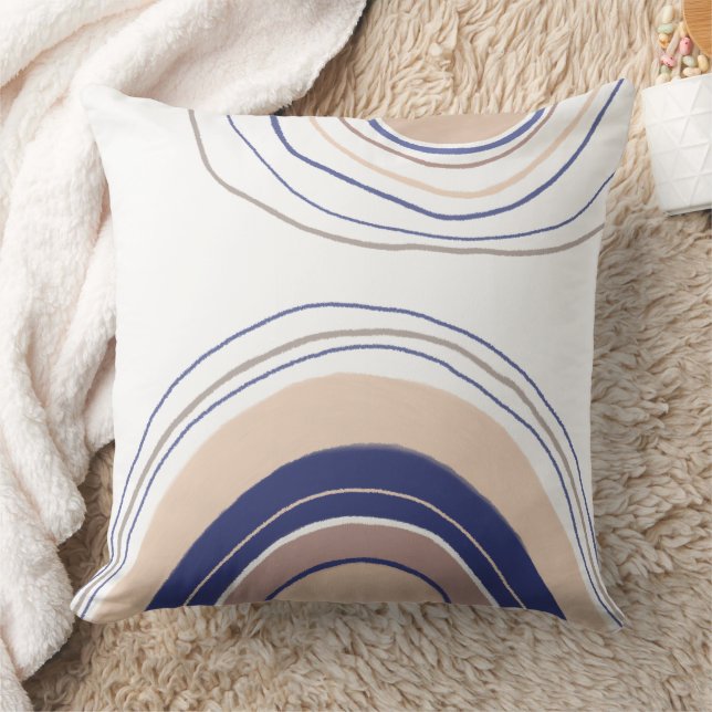 Abstract Boho Arches - Blue and Beige Cushion (Blanket)