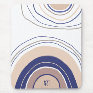 Abstract Boho Arches - Blue and Beige Mouse Mat