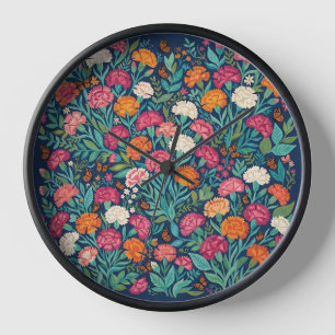 Abstract Boho Carnations Butterflies Art Clocks