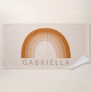Abstract Boho Desert Rainbow Terracotta Name Beach Towel