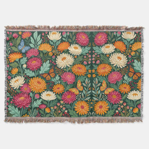 Abstract Boho Floral Butterflies Blankets