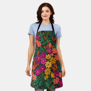 Abstract Boho Floral Cosmos Butterflies Apron