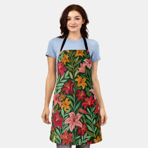 Abstract Boho Floral Lilies Butterflies Apron