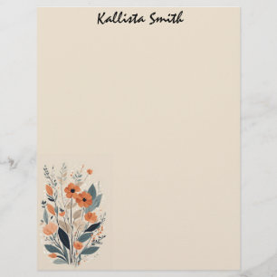 Abstract Boho Floral Raw Sienna and Salmon Custom Letterhead