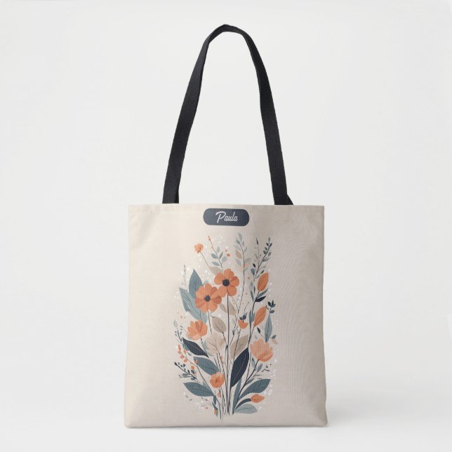 Abstract Boho Floral Raw Sienna and Salmon Tote Bag (Front)