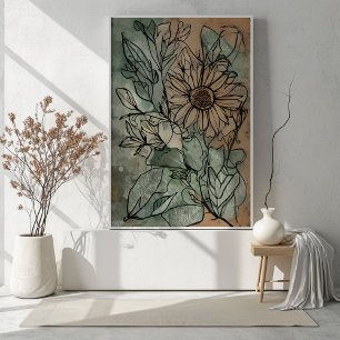 Abstract Boho Floral Sage and Beige Poster