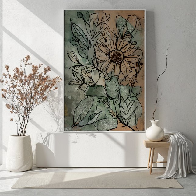 Abstract Boho Floral Sage and Beige Poster (This pretty floral abstract is available in a variety of sizes to fit standard frames. )