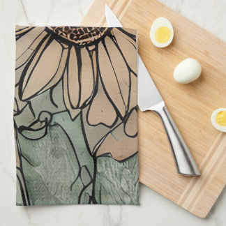 Abstract Boho Floral Sage and Beige Tea Towel
