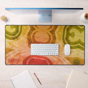 Abstract Boho Fun Rainbow Colored Trendy Name Desk Mat