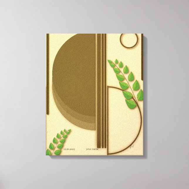 Abstract Boho Geometric Arch & Leaves Beige Textur Canvas Print (Front)