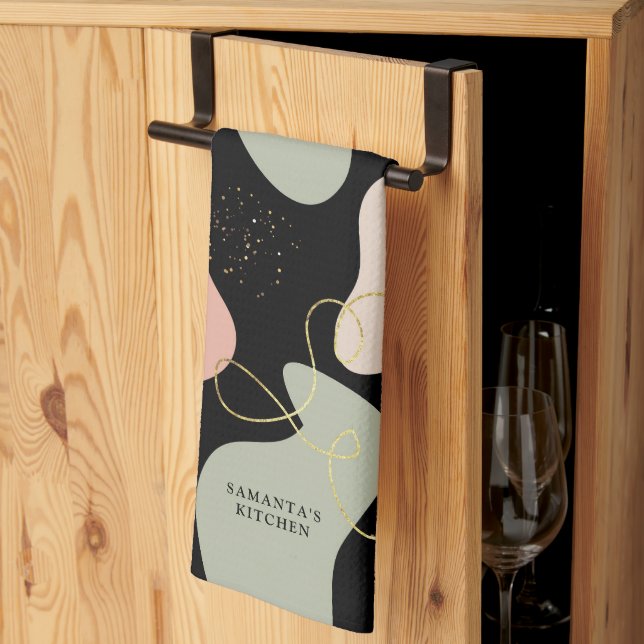 Abstract Boho Geometric Organic Shapes Pattern Tea Towel (Thirds Fold)