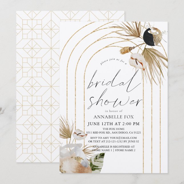 Abstract Boho Gold Arches Bridal Shower Invitation (Front/Back)
