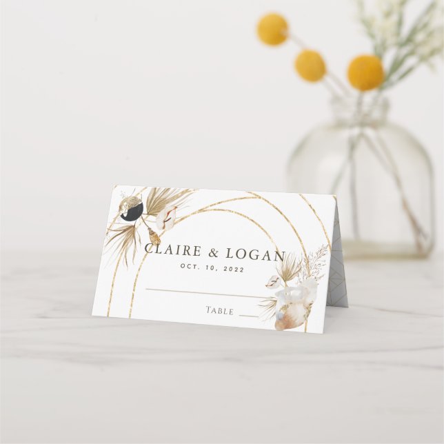 Abstract Boho Gold Arches Wedding Place Card (Front)