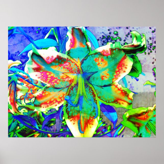  Abstract boho green teal tropical lily floral Poster (Front)
