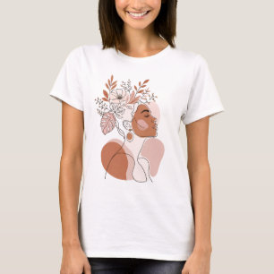 Abstract Boho Line Art Woman Floral Silhouette T-Shirt