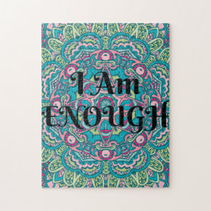 Abstract Boho Mandala I Am Enough Affirmation Jigsaw Puzzle