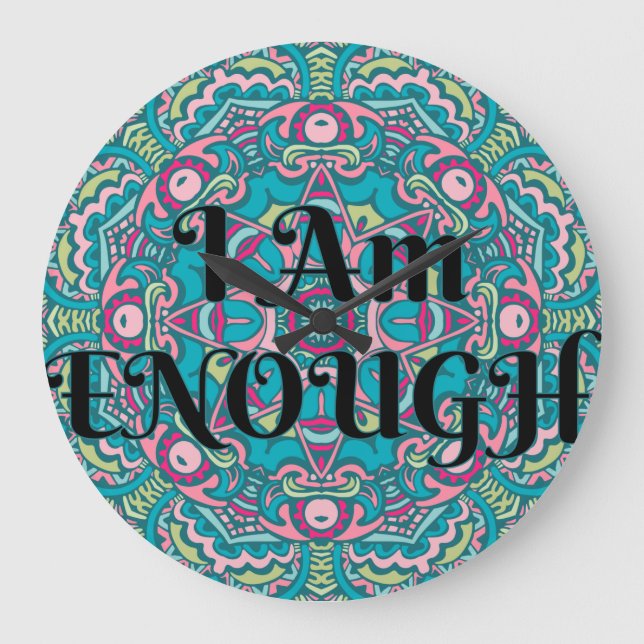 Abstract Boho Mandala I Am Enough Affirmation Large Clock (Front)