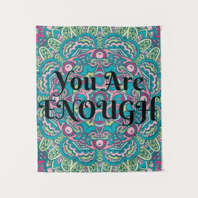 Abstract Boho Mandala You Are Enough Affirmation Tapestry (Front)